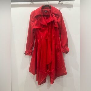 bebe Vibrant Red Long Sleeve trench coat size large elegant date evening